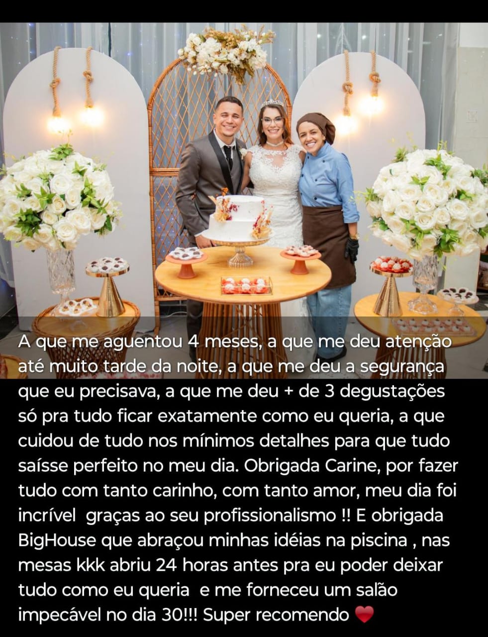 Depoimento de cliente satisfeita com o Buffet Big House